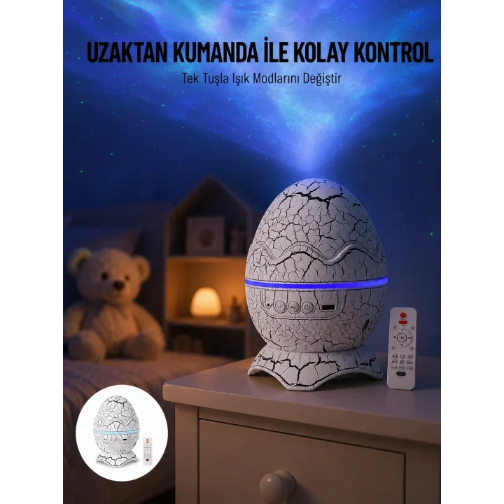 Mey İthalat® Yumurta Görünümlü Masa ve Gece Lambası Renk Değiştirebilen Projektör