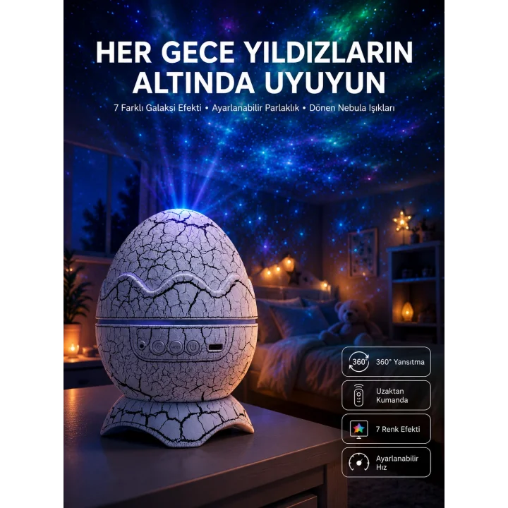 Mey İthalat® Yumurta Görünümlü Masa ve Gece Lambası Renk Değiştirebilen Projektör