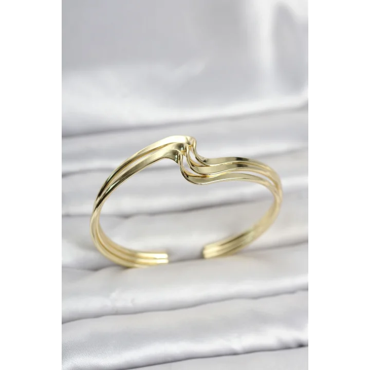Mey İthalat® Zikzak Model Gold Renk Pirinç Kadın Bileklik