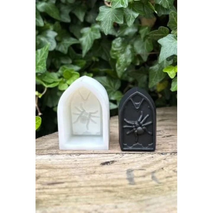 Mezar Taşı Örümcek Desenli Mum Kalıbı (Silikon) (1 Adet)