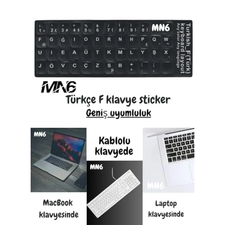 MF01 F Klavye Sticker/3 Adet-Laptop PC Uymlu-Silinmez/Türkçe F Klavye Sticker (3)