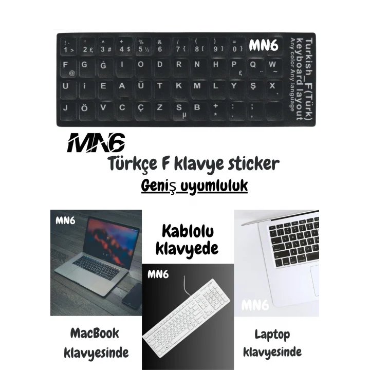 MF01 F Klavye Sticker/3 Adet-Laptop PC Uymlu-Silinmez/Türkçe F Klavye Sticker (3)