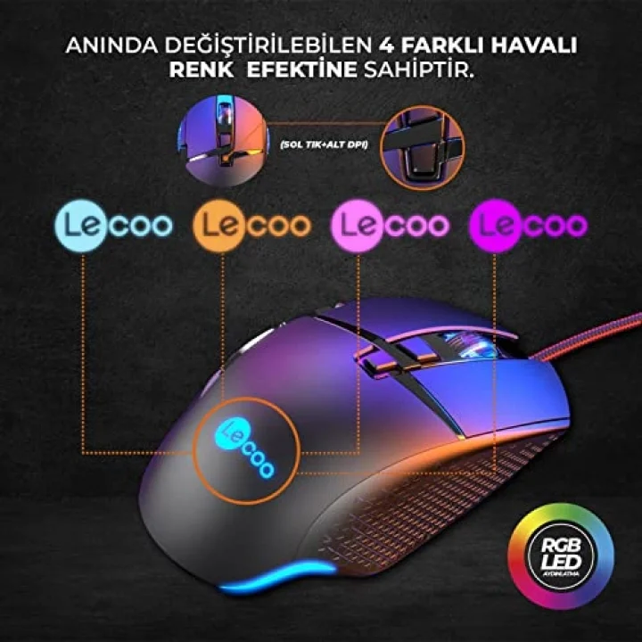 MG1101 Kablolu 6400DPI 8 Tuşlu RGB LED Aydınlatmalı Gaming Optik Mouse Siyah