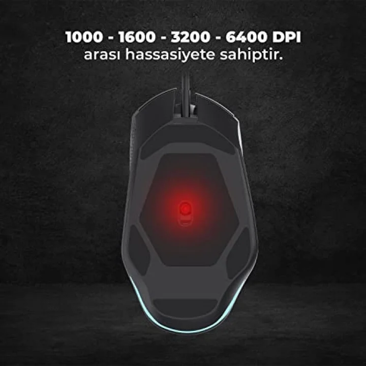 MG1101 Kablolu 6400DPI 8 Tuşlu RGB LED Aydınlatmalı Gaming Optik Mouse Siyah