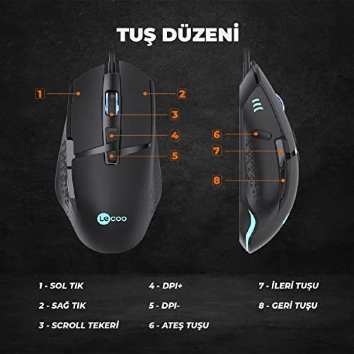 MG1101 Kablolu 6400DPI 8 Tuşlu RGB LED Aydınlatmalı Gaming Optik Mouse Siyah