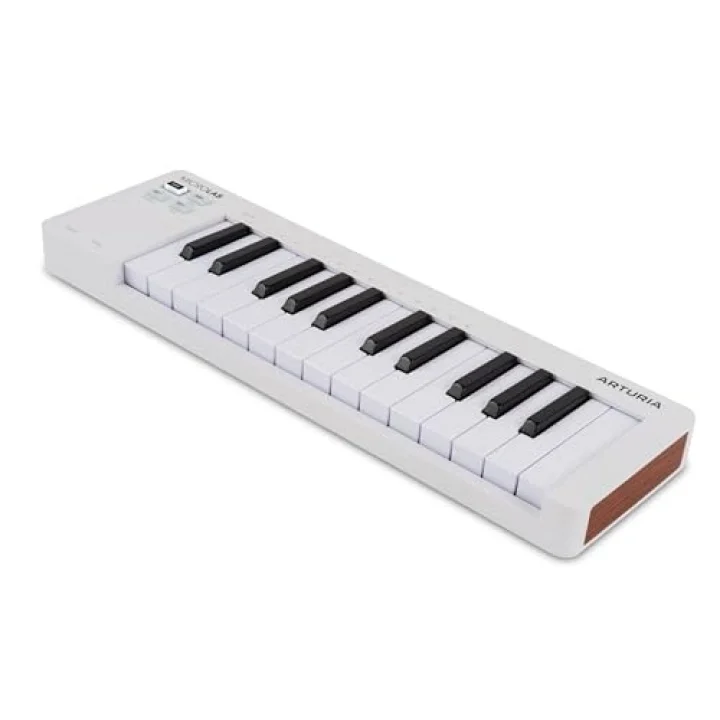 MicroLab MK3 - Kompakt 25 tuşlu hıza duyarlı MIDI denetleyici, iki dokunmatik şerit, akorlar modu, devam pedalı girişi, beyaz