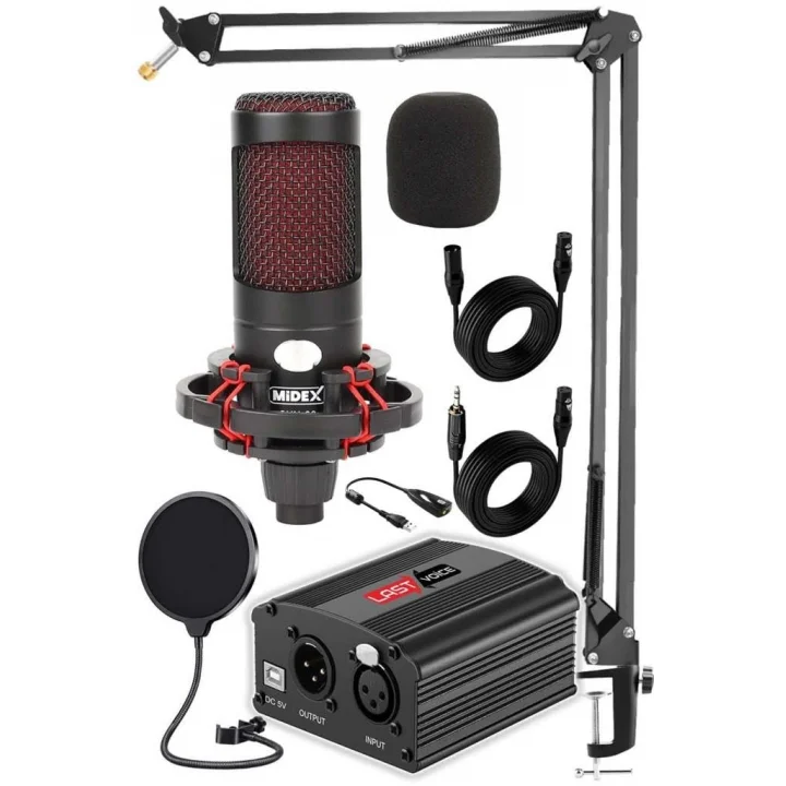 Midex CXN-30 Paket-3 +48V Phantomlu Mikrofon Stand Seti