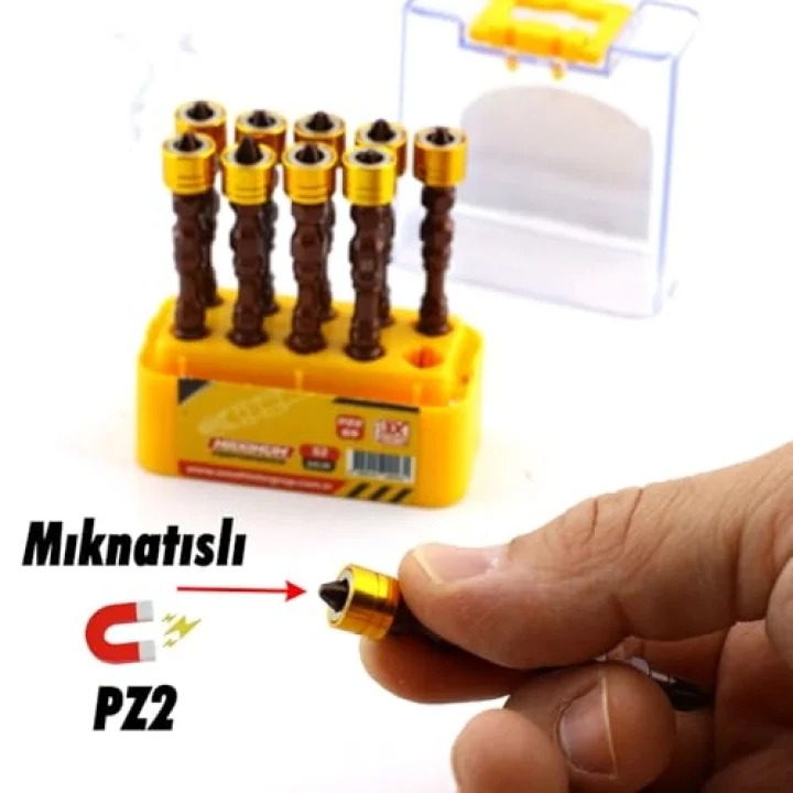 Mıknatıslı PZ2 Bits Uç 10 Adet 65 mm Renkli Vida Tutucu Sökme Yıldız Matkap Vidalama Ucu S2 Çeliği