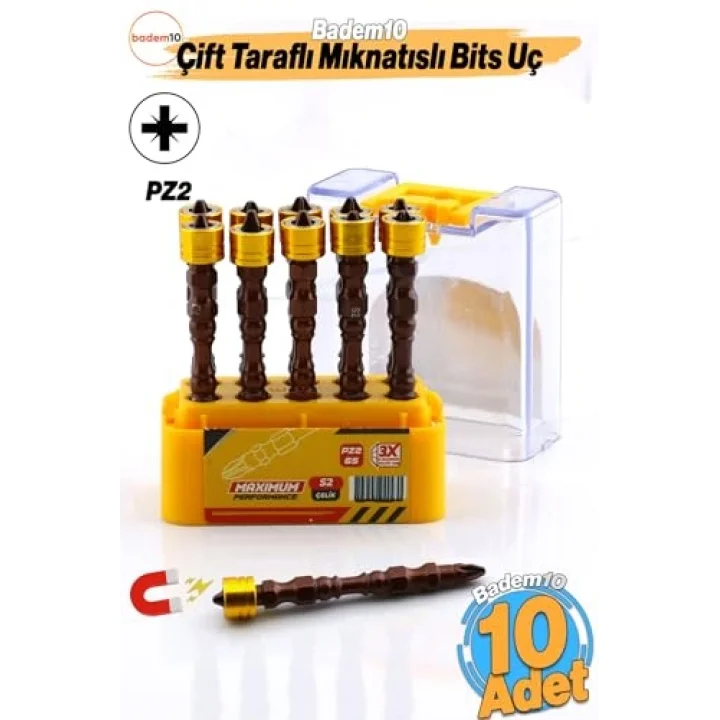 Mıknatıslı PZ2 Bits Uç 10 Adet 65 mm Renkli Vida Tutucu Sökme Yıldız Matkap Vidalama Ucu S2 Çeliği