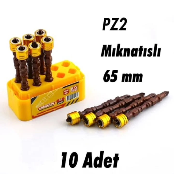Mıknatıslı PZ2 Bits Uç 10 Adet 65 mm Renkli Vida Tutucu Sökme Yıldız Matkap Vidalama Ucu S2 Çeliği
