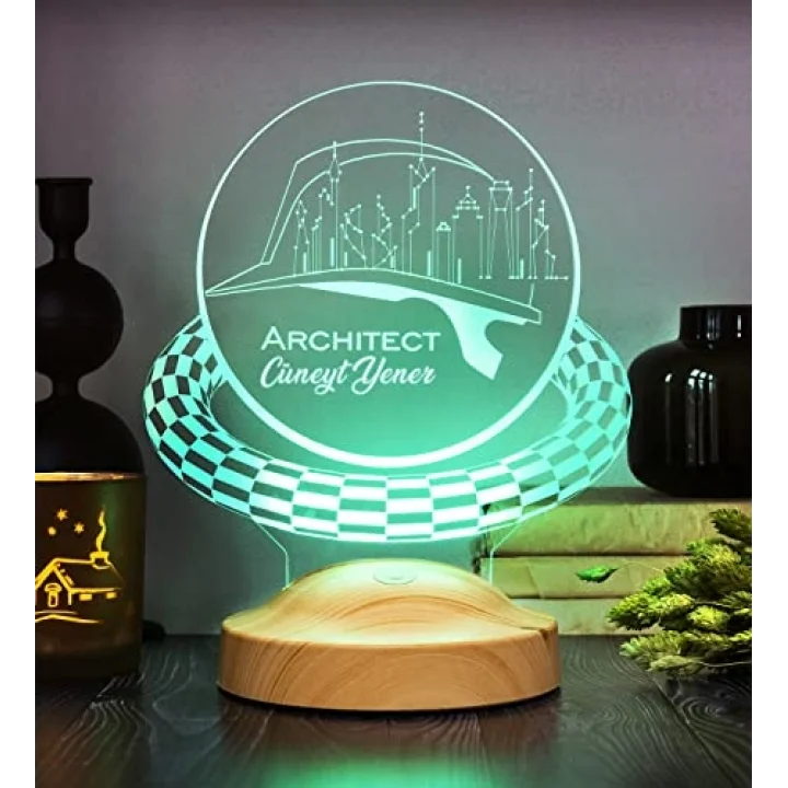 Mimara Özel Led Masa Lambası – Kişiye Özel Baret Şekilli 3D Lamba, Mimarlar Günü ve Mezuniyet Hediyesi