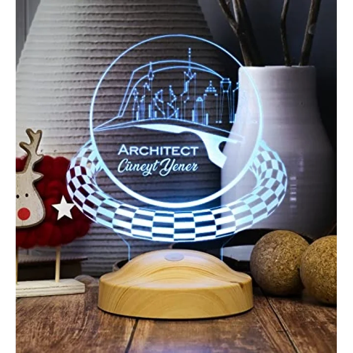 Mimara Özel Led Masa Lambası – Kişiye Özel Baret Şekilli 3D Lamba, Mimarlar Günü ve Mezuniyet Hediyesi