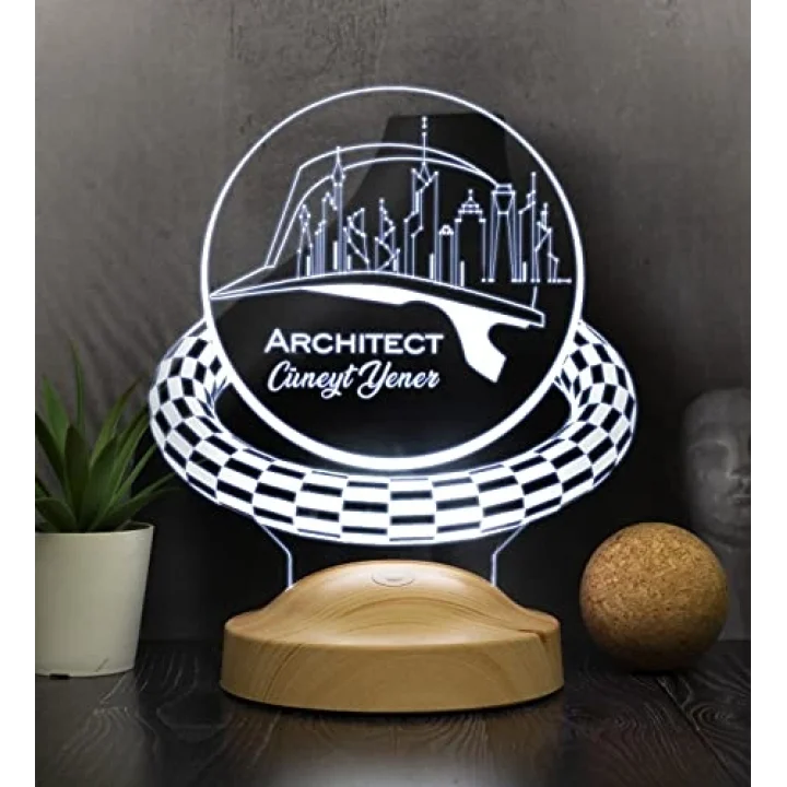 Mimara Özel Led Masa Lambası – Kişiye Özel Baret Şekilli 3D Lamba, Mimarlar Günü ve Mezuniyet Hediyesi