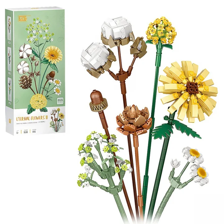 Mini bloklar çiçek buketi yapı setleri, yapay çiçekler, yapı taşları, dekorasyon, ev, 646 adet, yetişkinler için botanik koleksiyonu (pamuk/çam kozalakları/Gerbera/Craspedia)