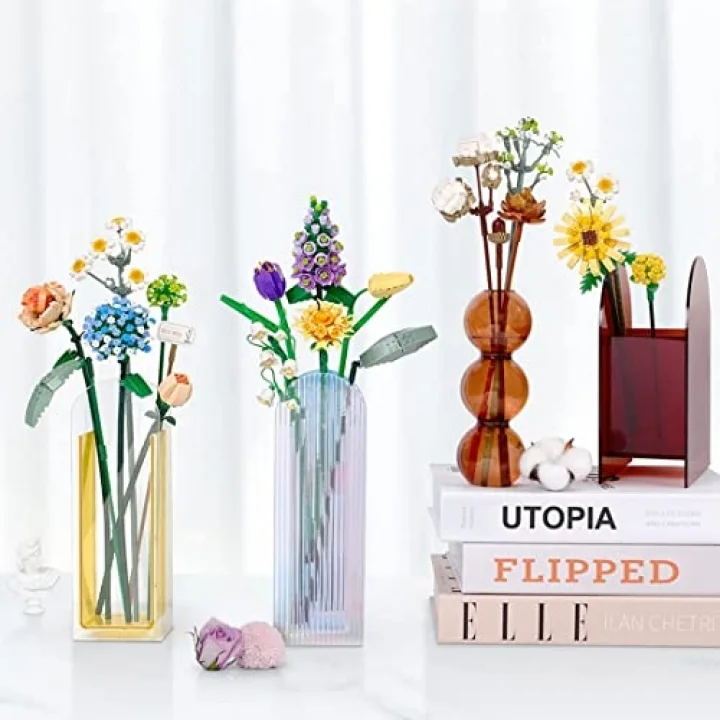 Mini bloklar çiçek buketi yapı setleri, yapay çiçekler, yapı taşları, dekorasyon, ev, 646 adet, yetişkinler için botanik koleksiyonu (pamuk/çam kozalakları/Gerbera/Craspedia)