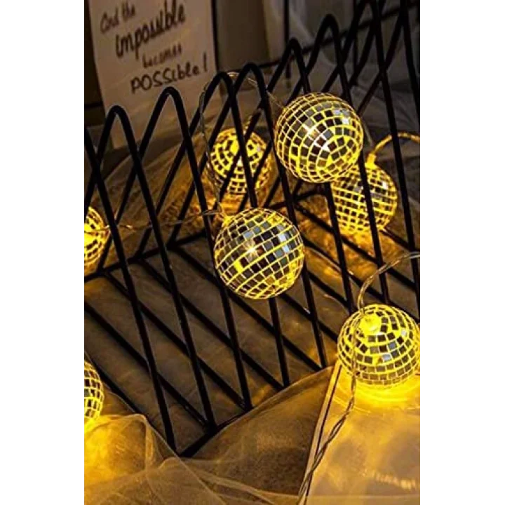 Mini Disko Topu Dekoratif Süsleme 10 Lu Led Zinciri Pilli Süs Led Şerit Disko Topu Led Işık 1430