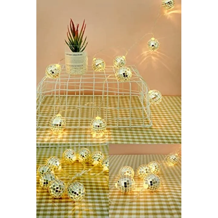 Mini Disko Topu Dekoratif Süsleme 10 Lu Led Zinciri Pilli Süs Led Şerit Disko Topu Led Işık 1430