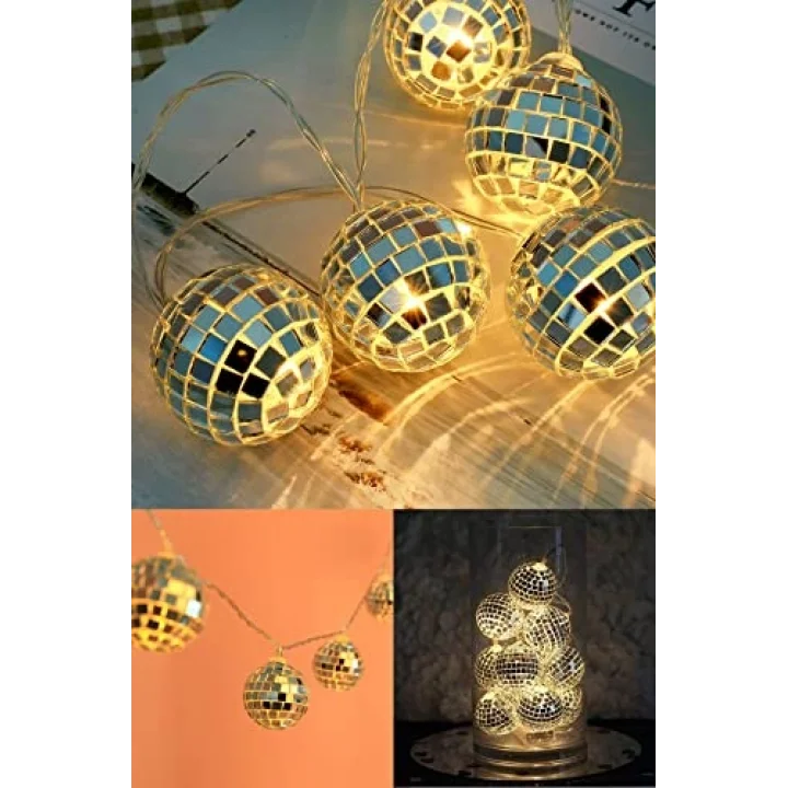 Mini Disko Topu Dekoratif Süsleme 10 Lu Led Zinciri Pilli Süs Led Şerit Disko Topu Led Işık 1430