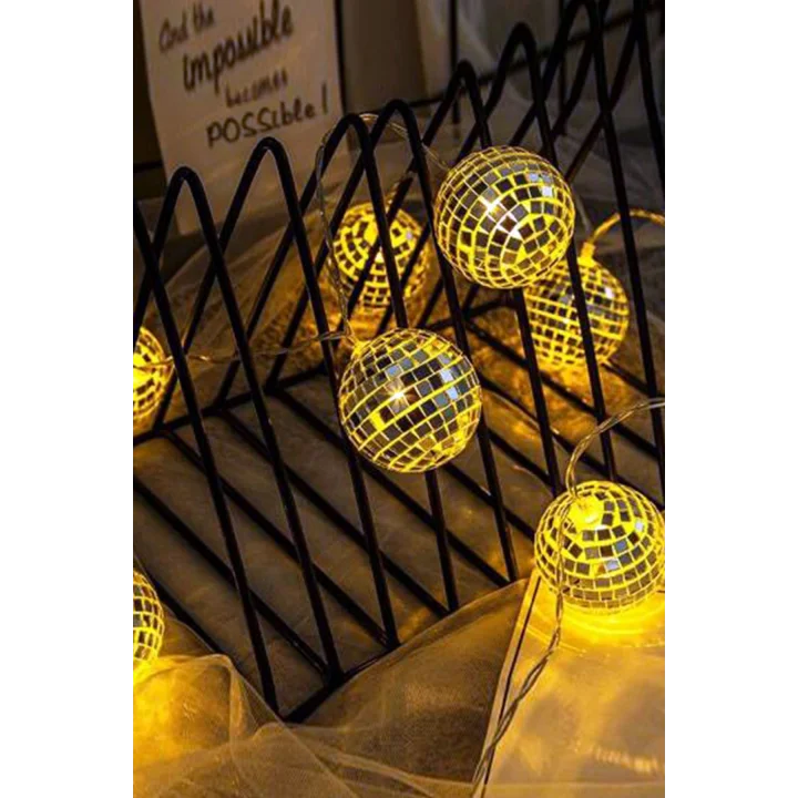 Mini Disko Topu Dekoratif Süsleme 10 Lu Led Zinciri Pilli Süs Led Şerit Disko Topu Led Işık 1430
