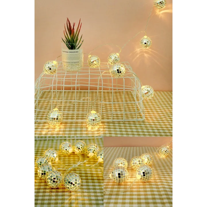 Mini Disko Topu Dekoratif Süsleme 10 Lu Led Zinciri Pilli Süs Led Şerit Disko Topu Led Işık 1430
