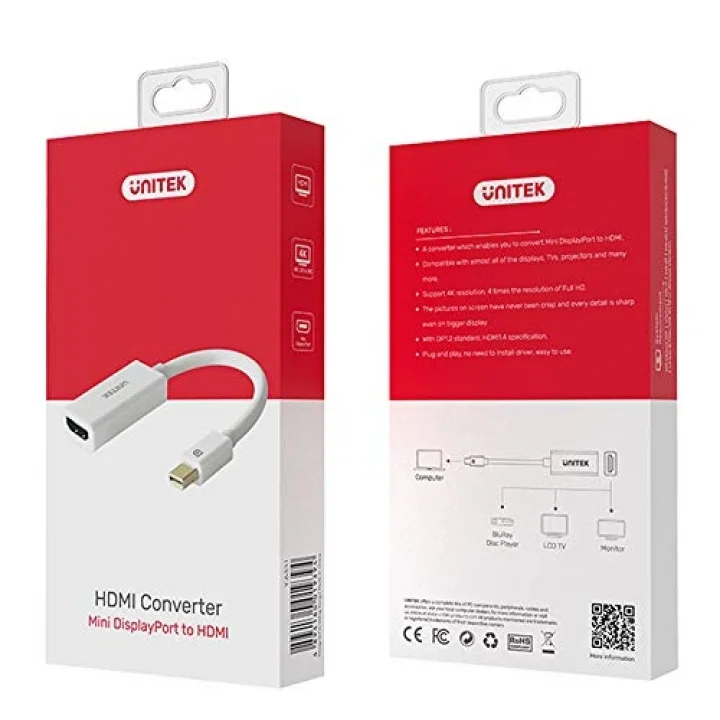 Mini DisplayPort HDMI adaptörü - Thunderbolt 1/2 (Mini DP) HDMI 1.4 soket adaptörü sinyal dönüştürücü │ 4K, 20 cm kablo, beyaz │ Macbook Air, Pro, iMac, Lenovo Thinkpad vb. ile uyumlu