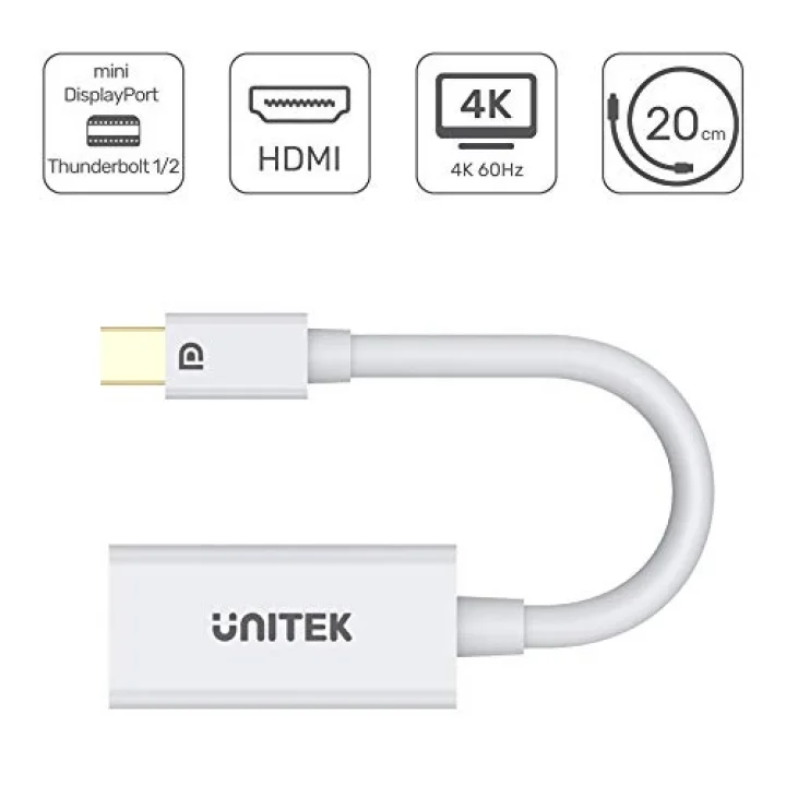 Mini DisplayPort HDMI adaptörü - Thunderbolt 1/2 (Mini DP) HDMI 1.4 soket adaptörü sinyal dönüştürücü │ 4K, 20 cm kablo, beyaz │ Macbook Air, Pro, iMac, Lenovo Thinkpad vb. ile uyumlu