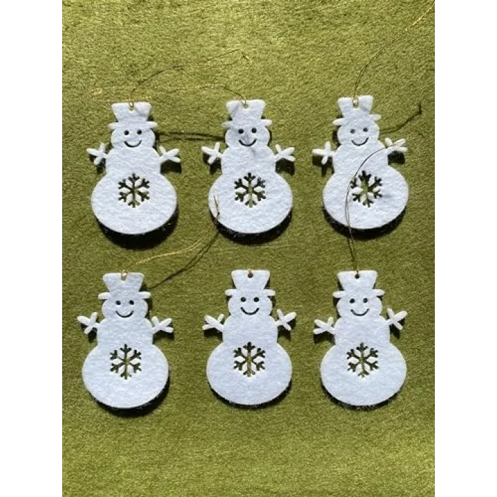 Mini Tasarım Atölyem Beyaz Kardan Adam Keçe Yılbaşı Ağacı Süs Seti Beyaz
