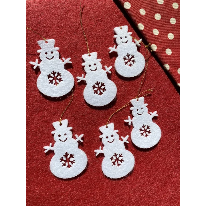 Mini Tasarım Atölyem Beyaz Kardan Adam Keçe Yılbaşı Ağacı Süs Seti Beyaz