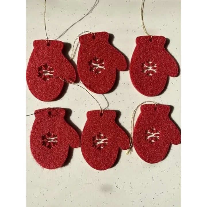 Mini Tasarım Atölyem Kırmızı Keçe Eldiven Yılbaşı Ağacı Süsü Kırmızı