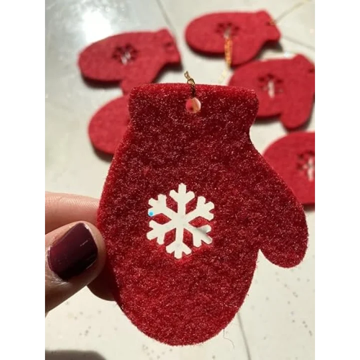 Mini Tasarım Atölyem Kırmızı Keçe Eldiven Yılbaşı Ağacı Süsü Kırmızı