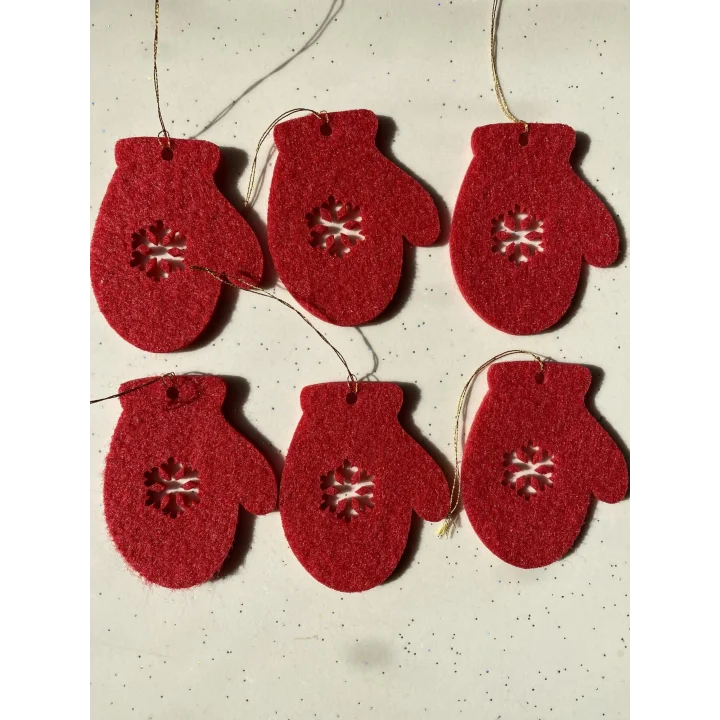 Mini Tasarım Atölyem Kırmızı Keçe Eldiven Yılbaşı Ağacı Süsü Kırmızı