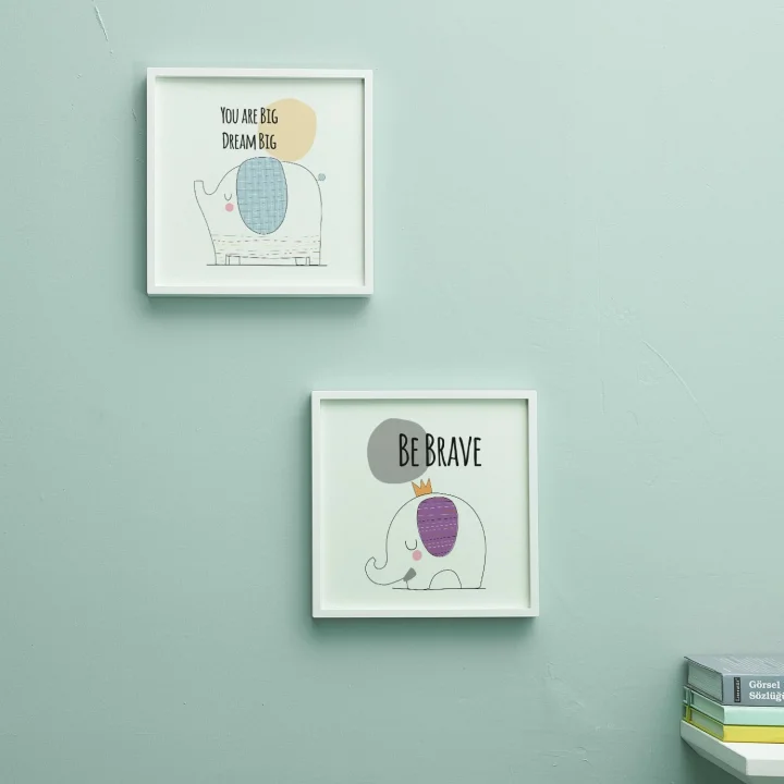 Minimal Fil Tasarımlı Bebek Odası Çerçeve – 20x20 cm | Modern, Sevimli Duvar Dekoru
