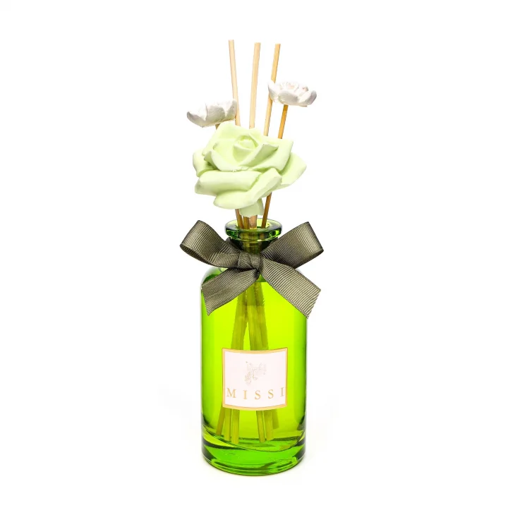 MİSSİ 180 ml Yeşil Cam Şişe Çiçek Bambu Çubuklu White Jasmin Oda Kokusu