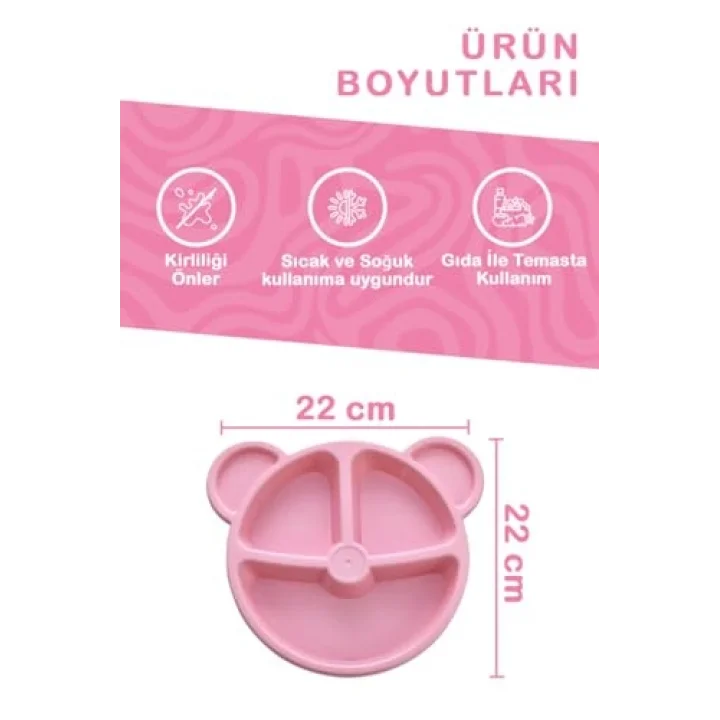 Mithra Life 3 Bölmeli Pembe Bebek Çocuk Yemek Mama Tabağı