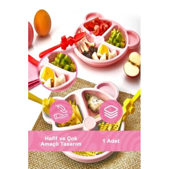 Mithra Life 3 Bölmeli Pembe Bebek Çocuk Yemek Mama Tabağı