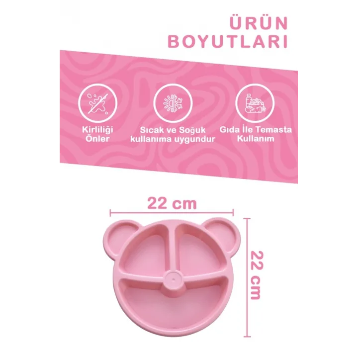 Mithra Life 3 Bölmeli Pembe Bebek Çocuk Yemek Mama Tabağı
