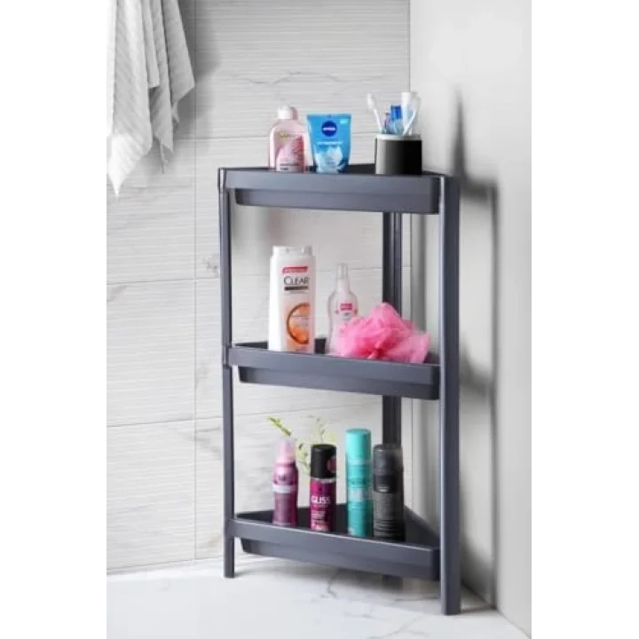 Mithra Life 3 Katlı Üçgen Plastik Gri Banyo Mutfak Rafı MIT1061