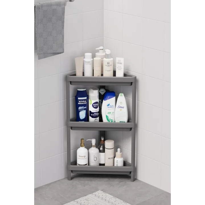 Mithra Life 3 Katlı Üçgen Plastik Gri Banyo Mutfak Rafı MIT1061