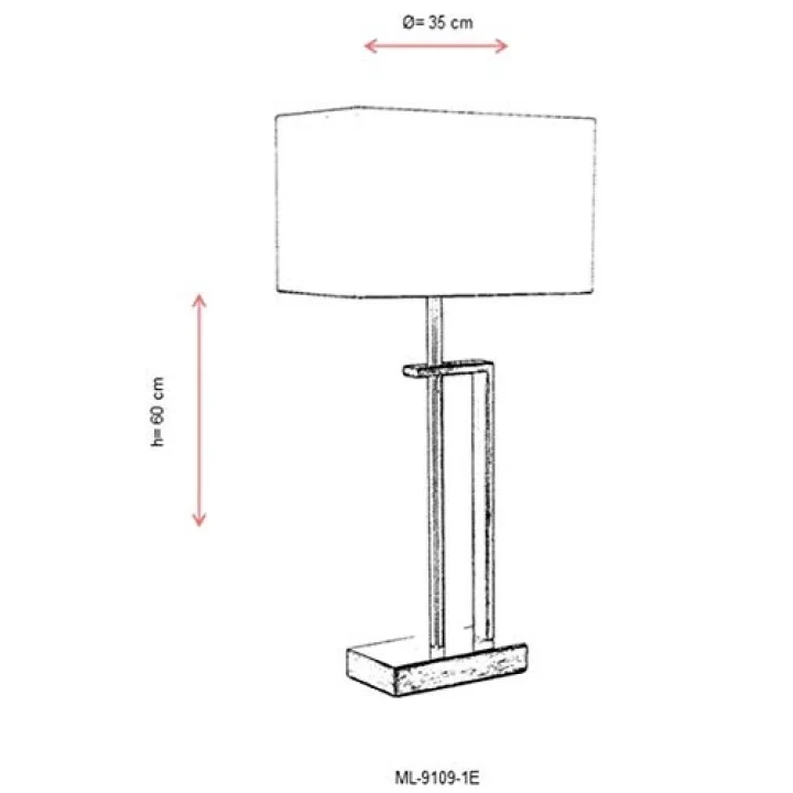 ML-9109-1E Eskitme Kaplama Masa Lambası, E27, Metal, 35cm