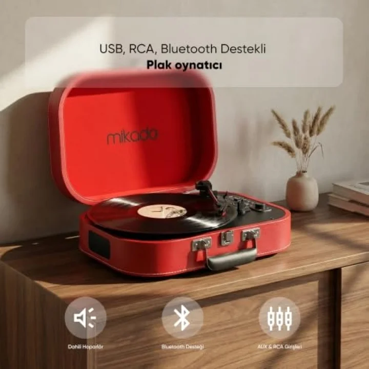 MN-101 Pikap Usb+RCA+Bluetooth Destekli Müzik Kutusu, Kırmızı