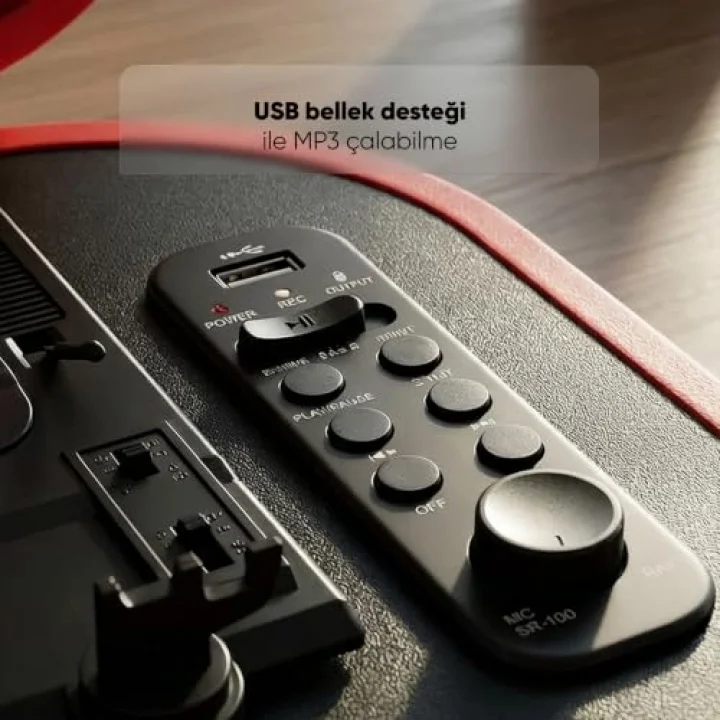 MN-101 Pikap Usb+RCA+Bluetooth Destekli Müzik Kutusu, Kırmızı