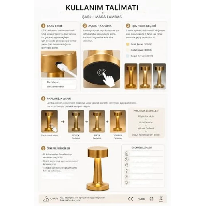 Modern Kablosuz Şarjlı Masa Lambası Dokunmatik Masa Lambası USB Şarjlı Dekoratif Taşınabilir Ortam Aydınlatma Mantar Masa Lambası Gold Altın Masa Lambası Masa Lambası Kamp Piknik Lambası