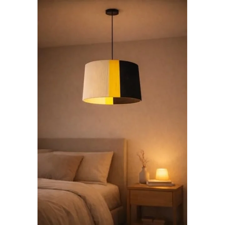Modern Sarkıt Avize – 3 Renkli (Beyaz/Sarı/Siyah) Kumaş Abajur | Minimal Tavan Aydınlatma | Salon, Yemek Odası, Yatak Odası İçin Şık Pendant Lamp