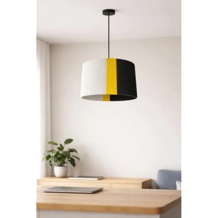 Modern Sarkıt Avize – 3 Renkli (Beyaz/Sarı/Siyah) Kumaş Abajur | Minimal Tavan Aydınlatma | Salon, Yemek Odası, Yatak Odası İçin Şık Pendant Lamp