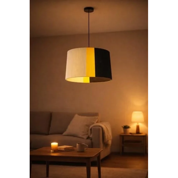 Modern Sarkıt Avize – 3 Renkli (Beyaz/Sarı/Siyah) Kumaş Abajur | Minimal Tavan Aydınlatma | Salon, Yemek Odası, Yatak Odası İçin Şık Pendant Lamp