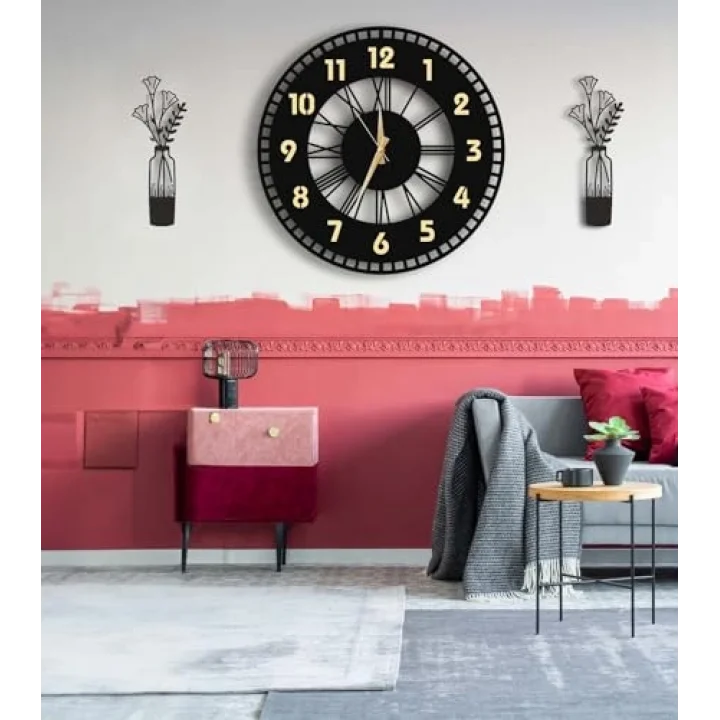 MODERN TABLO SETLİ AHŞAP VIP DEKORATİF DUVAR SAATİ