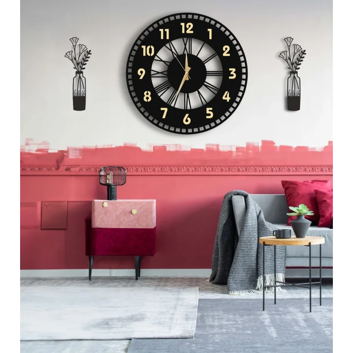 MODERN TABLO SETLİ AHŞAP VIP DEKORATİF DUVAR SAATİ