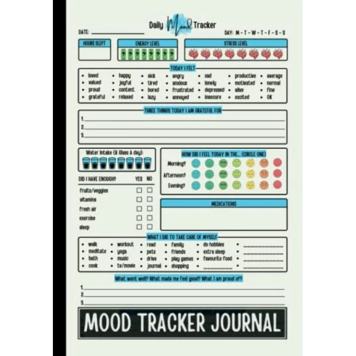 Mood Tracker Journal: Daily Mental Health & Wellness Diary with Prompts for Help Relieving Anxiety, Borderline Personality Disorder or Depression | Self Care Notebook for Adults & Teens