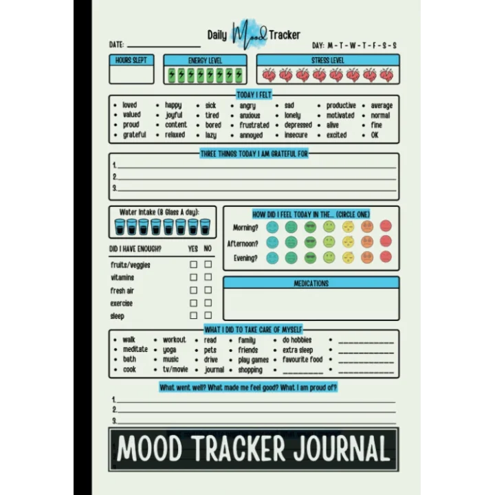 Mood Tracker Journal: Daily Mental Health & Wellness Diary with Prompts for Help Relieving Anxiety, Borderline Personality Disorder or Depression | Self Care Notebook for Adults & Teens