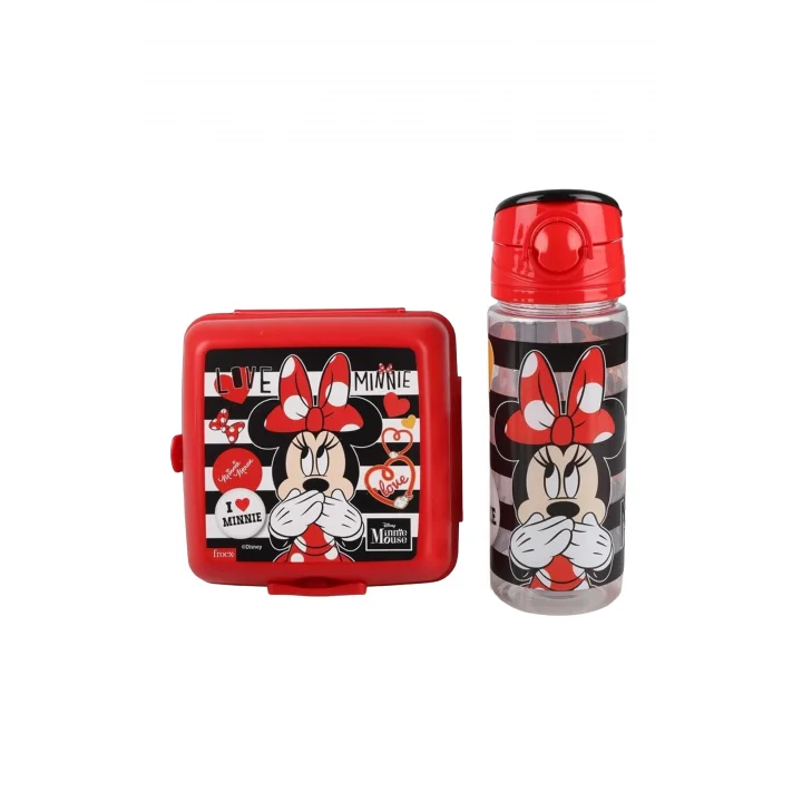 Mouse Lisanslı Beslenme Kabı ve Tritan Matara 500 ml Beslenme Seti, Kırmızı